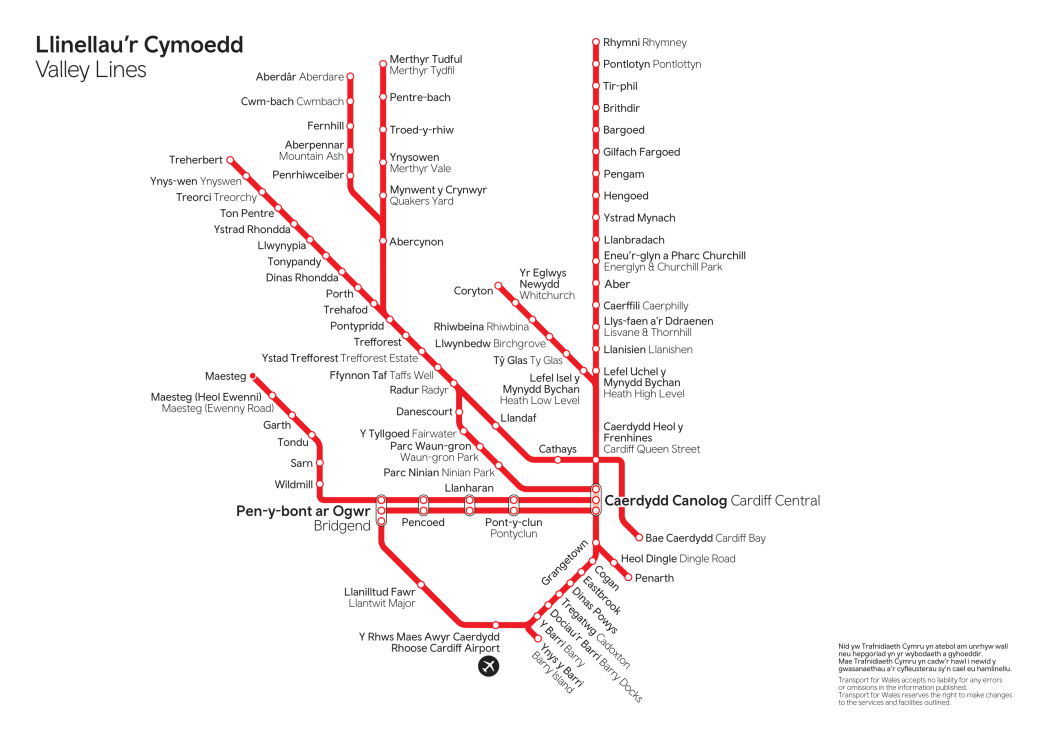 TfW Valley Lines Map